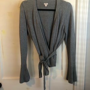 JCrew Gray Wrap Sweater with Bell Sleeves
